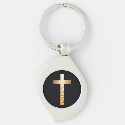 Black and gold simplistic Cross Metal Keychain キーホルダー (正面)