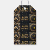 Black and Gold Sparkle Balloon Happy Birthday ギフトタグ (裏面)