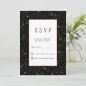 Black and gold sparkly glitter confetti RSVP 招待状 (スタンド正面)