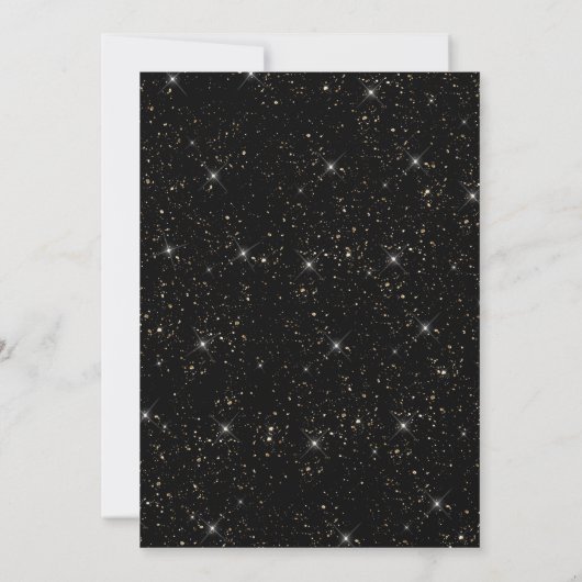 Black and gold sparkly glitter confetti RSVP 招待状 (裏面)