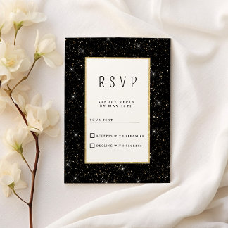 Black and gold sparkly glitter confetti RSVP 招待状