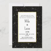 Black and gold sparkly glitter confetti Wedding  招待状 (正面)