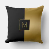 Black and gold split-screen geometric design クッション (正面)