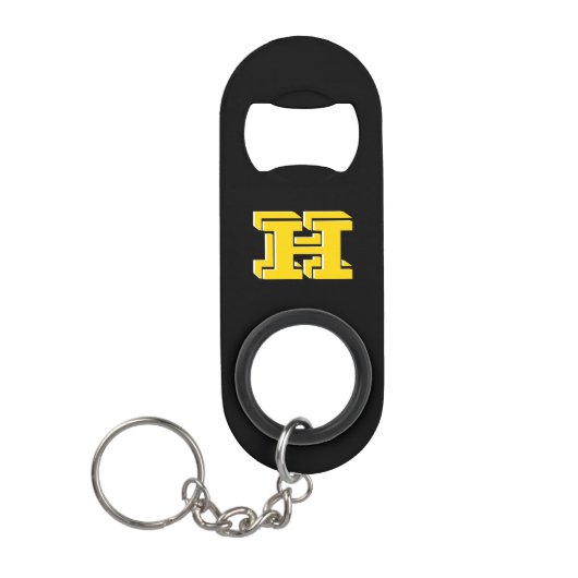 Black and Gold Stainless Keychain Bottle Opener キーホルダー栓抜き (正面)