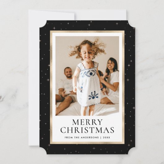 Black and Gold Starry Night Photo Christmas Card シーズンカード (正面)
