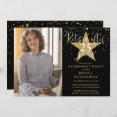 Black And Gold Stars Photo Retirement Party 招待状 (正面/裏面)