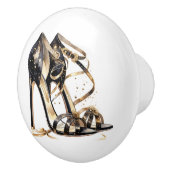 Black and Gold Strappy Stilletto Shoes セラミックノブ (右)