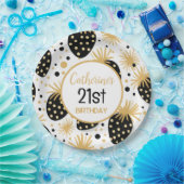 Black and Gold Strawberry Pattern ペーパープレート (パーティー)