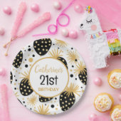 Black and Gold Strawberry Pattern ペーパープレート (パーティー)