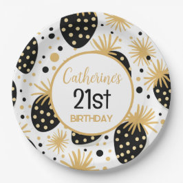 Black and Gold Strawberry Pattern ペーパープレート