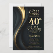 Black and Gold Surprise 40th Birthday Party 招待状 (正面)