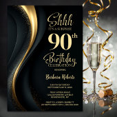 Black and Gold Surprise 90th Birthday Party 招待状