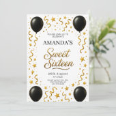 Black and Gold Sweet 16 Birthday Party 招待状 (スタンド正面)