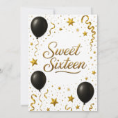 Black and Gold Sweet 16 Birthday Party 招待状 (裏面)