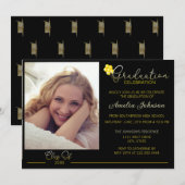 Black and Gold Toned Photo Graduation 招待状 (正面/裏面)