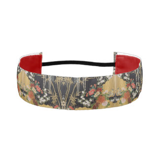 Black and Gold Traditional Japanese Kimono Floral  アスレチックヘッドバンド
