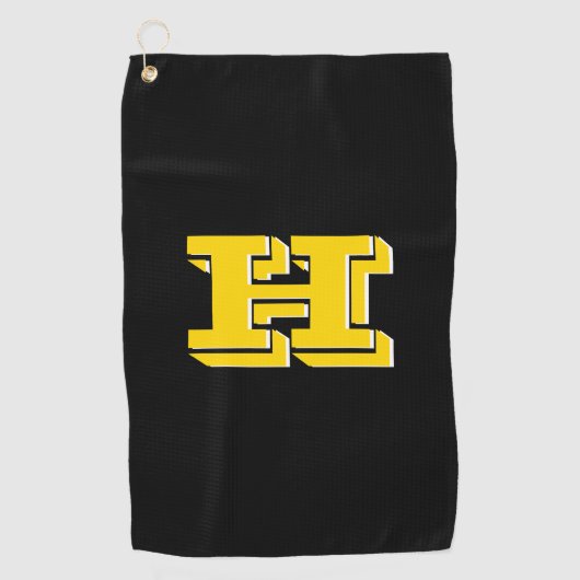Black and Gold Varsity Letter Golf Towel ゴルフタオル (正面)