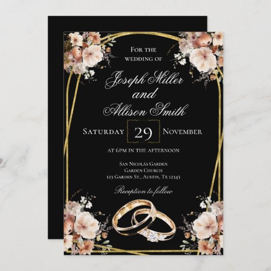 Black and Gold Wedding 招待状 (正面/裏面)