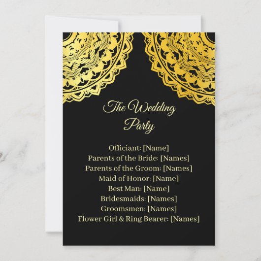 Black and Gold Wedding Ceremony Program Card 招待状 (正面)