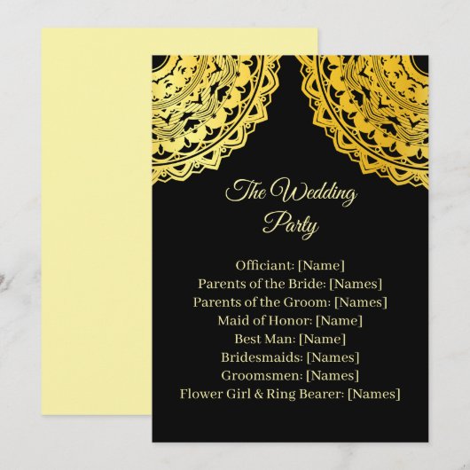 Black and Gold Wedding Ceremony Program Card 招待状 (正面/裏面)
