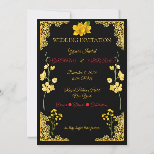 Black and Gold Wedding Invitation 招待状 (正面)