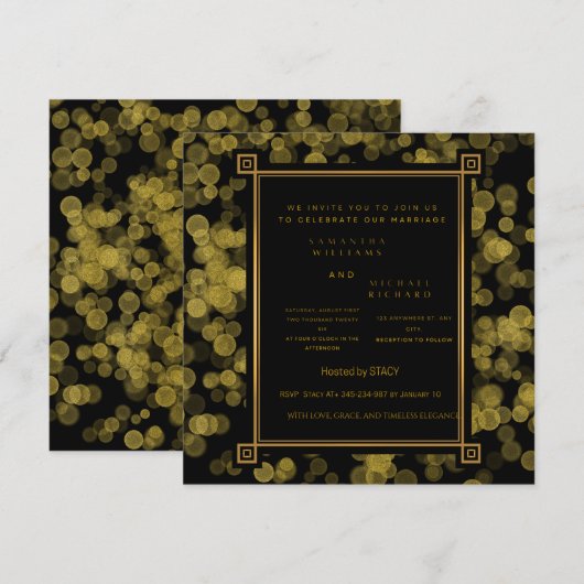 Black and Gold Wedding Invitation | Editable Luxur 招待状 (正面/裏面)