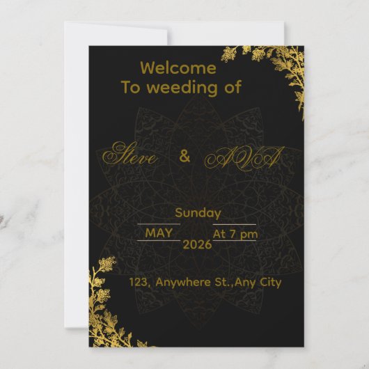 Black and Gold Wedding Invitation | Elegant Luxury 招待状 (正面)