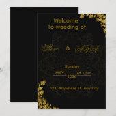 Black and Gold Wedding Invitation | Elegant Luxury 招待状 (正面/裏面)