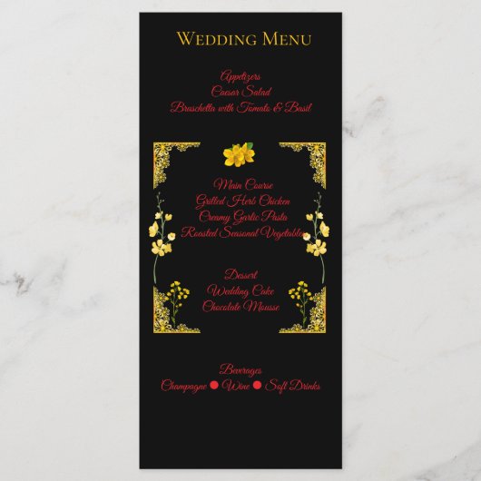 Black and Gold Wedding Menu Card メニュー (正面)