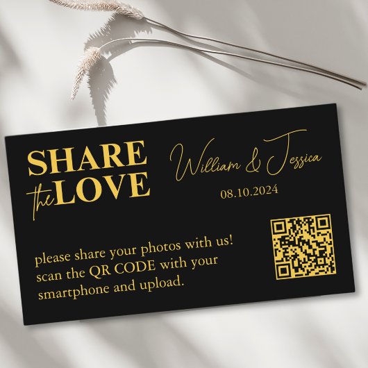 Black and Gold Wedding Photo Album Sharing QR Code エンクロージャーカード