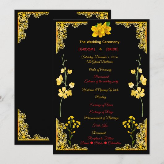 Black and Gold Wedding Program プログラム (正面/裏面)