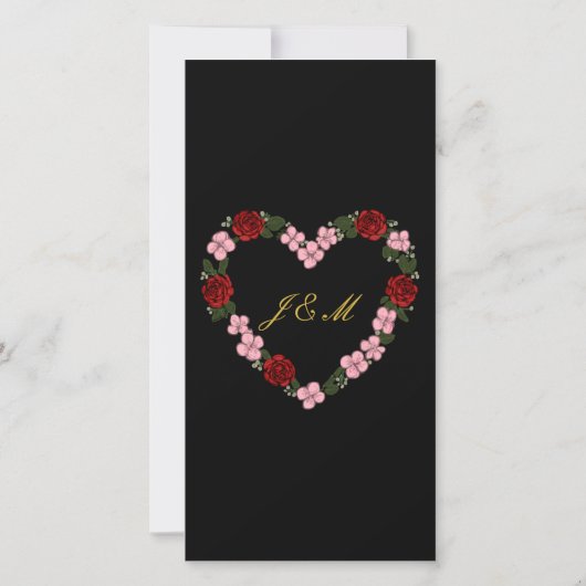 Black and Gold Wedding Program - Floral Rose Heart (裏面)