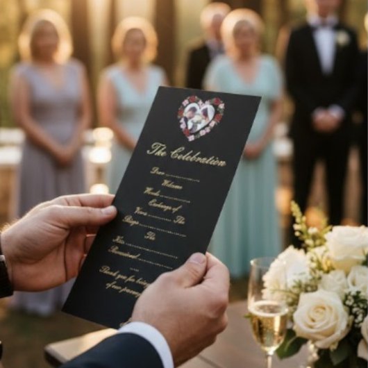 Black and Gold Wedding Program - Floral Rose Heart