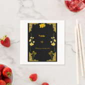 Black and Gold Wedding Table Number スタンダードカクテルナプキン (インサイチュ)