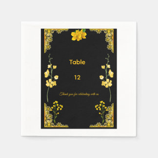 Black and Gold Wedding Table Number スタンダードカクテルナプキン