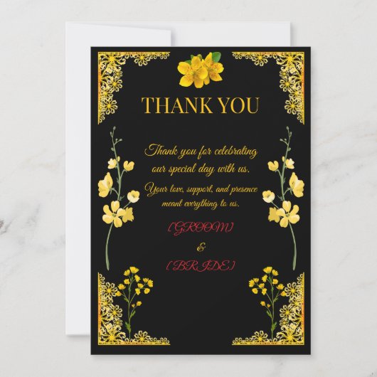 Black and Gold Wedding Thank You Card サンキューカード (正面)