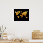 Black and Gold World Map ポスター (キッチン)