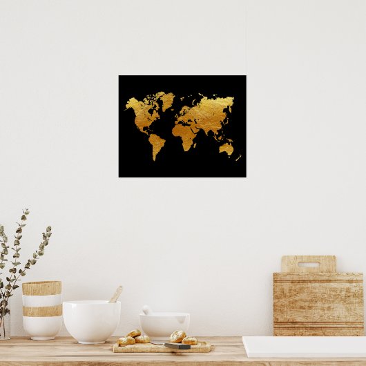 Black and Gold World Map ポスター (キッチン)
