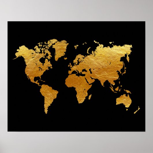 Black and Gold World Map ポスター (正面)