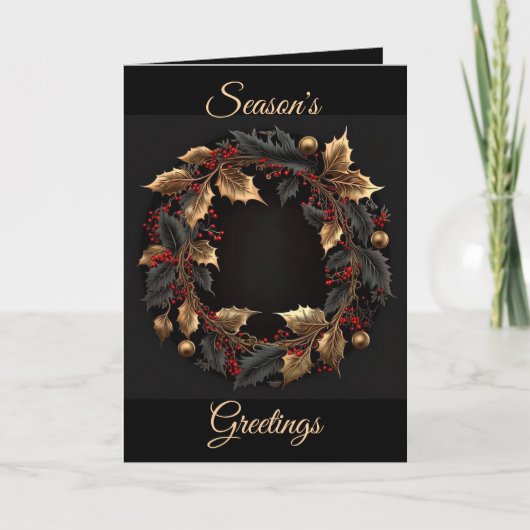 Black and Gold Wreath Christmas Holiday Card シーズンカード (正面)
