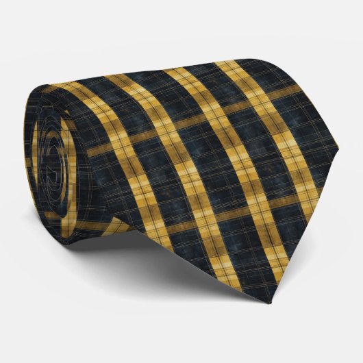 Black and Gold/Yellow Plaid Pattern Necktie Tie ネクタイ (ロール)