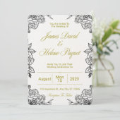 Black and Golden Floral Wedding Invitation Card  招待状 (スタンド正面)