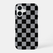 Black and Gray Checkered Print iPhone 16ケース (裏面)