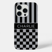 Black and Gray Checkered Striped Personalized Case-Mate iPhoneケース (裏面)