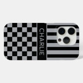 Black and Gray Checkered Striped Personalized Case-Mate iPhoneケース (裏面 (横))