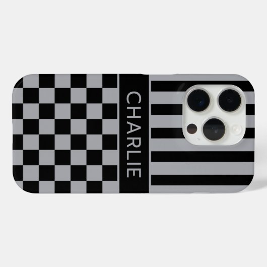 Black and Gray Checkered Striped Personalized Case-Mate iPhoneケース (裏面 (横))