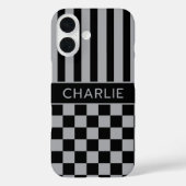 Black and Gray Checkered Striped Personalized Case-Mate iPhoneケース (裏面)