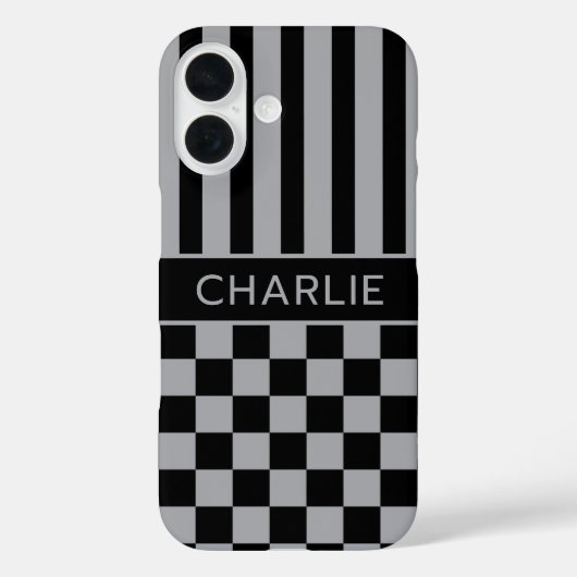 Black and Gray Checkered Striped Personalized Case-Mate iPhoneケース (裏面)