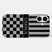 Black and Gray Checkered Striped Personalized Case-Mate iPhoneケース (裏面 (横))
