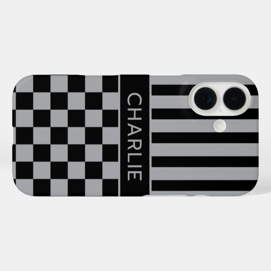 Black and Gray Checkered Striped Personalized Case-Mate iPhoneケース (裏面 (横))